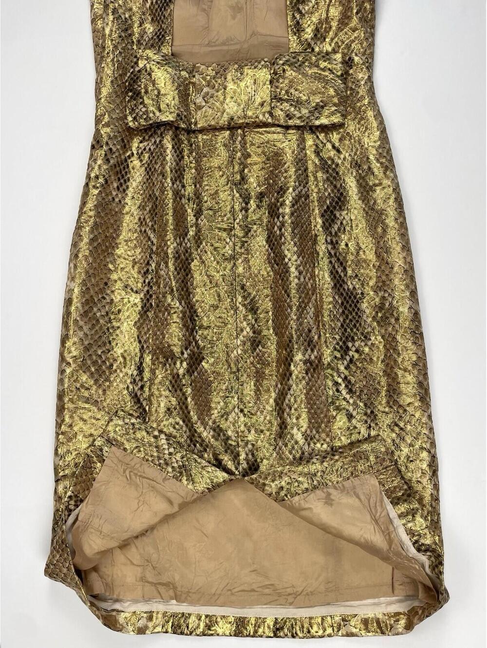 Tracy Reese Vintage Silk Gold Metallic Snakeskin Dress 8 Cocktail Back Bow - Picture 3 of 8
